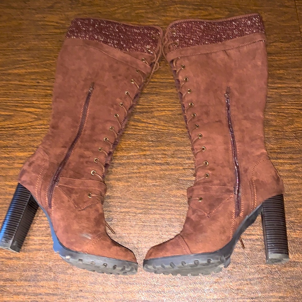 JustFab Lace Up Heeled Boot